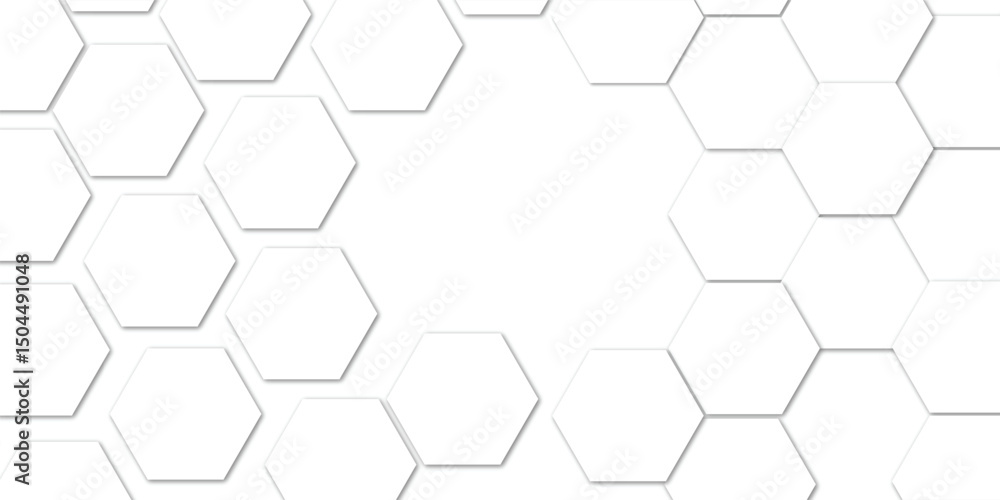Poster abstract geometric technology with embossed white hexagon on transparent honeycomb vector illustrati