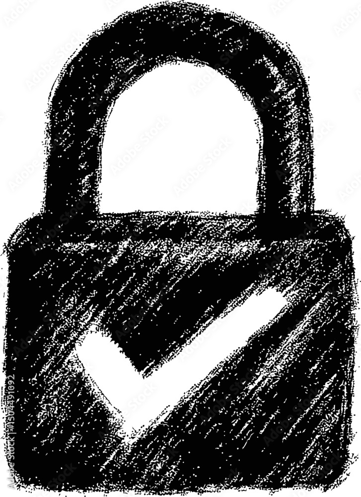 Poster black sketch style padlock with check mark indicating security concept. vector illustration