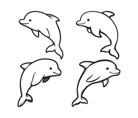 Fototapeta premium Cute dolphin line art illustration. dolphin clipart for kids and coloring books.