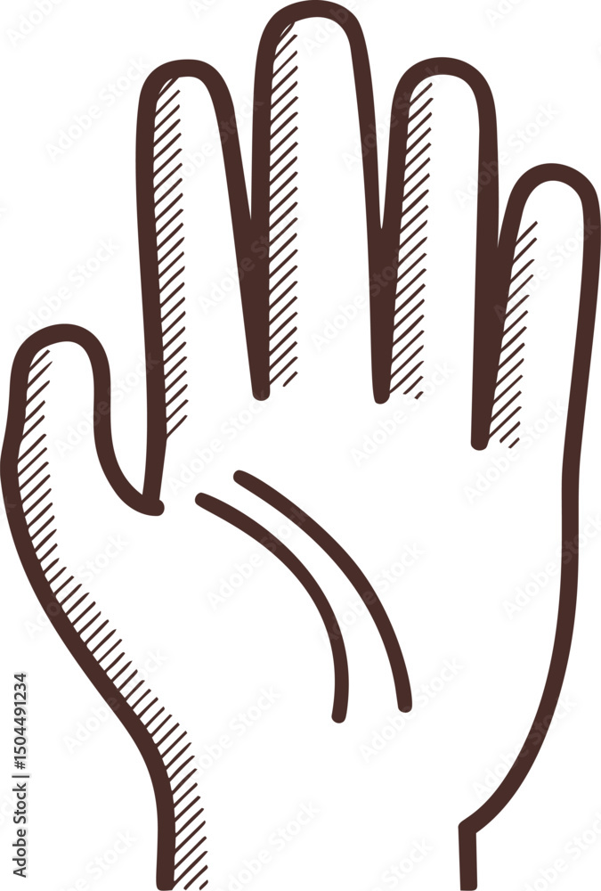Poster illustration of an open hand with sketch lines in brown outline art style. vector illustration