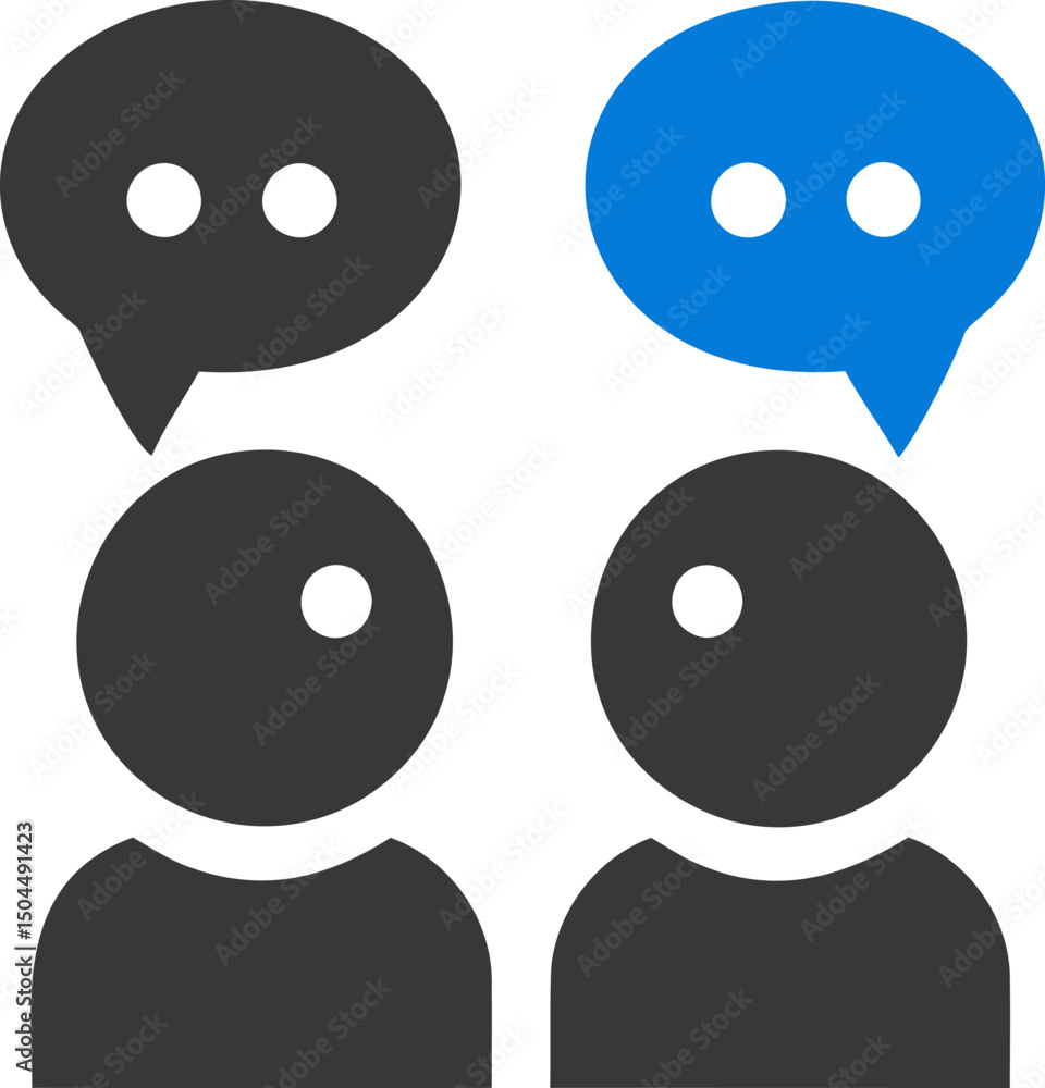Poster Two figures with dialogue bubbles and a blue conversation symbol. Vector illustration