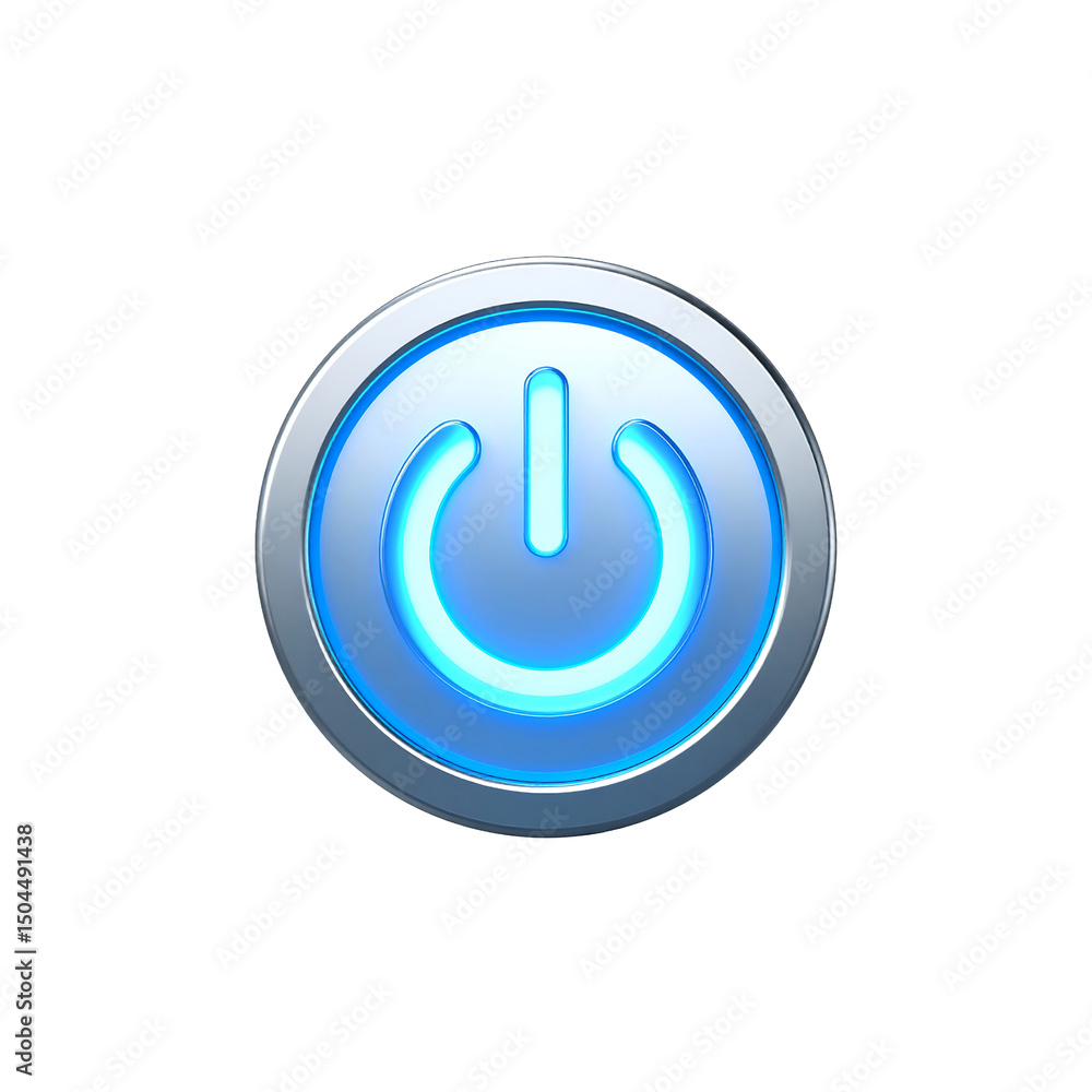 Poster glowing blue power button digital interface design 3d on transparent background