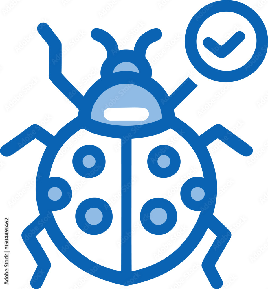 Aufkleber Blue ladybug icon with a checkmark symbol representing debugging software. Vector illustration