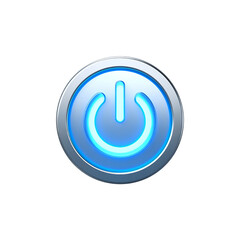 Glowing blue power button digital interface design 3d on transparent background