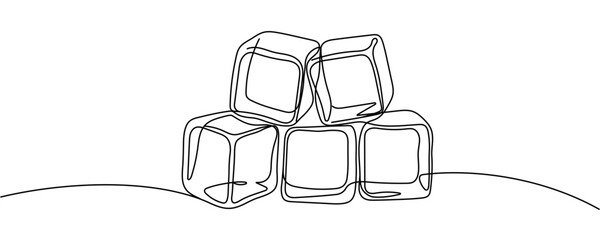 Continuous line drawing of ice cubes Editable stroke