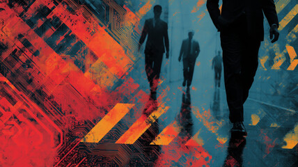 Abstract representation of national security through silhouettes and technology