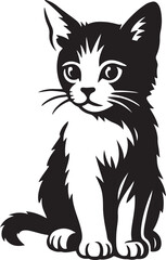 Black and white kitten silhouette artwork, Minimal cat drawing in standing pose