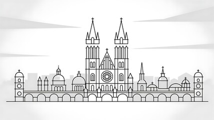 Minimalist Line Art of a Modern City Skyline