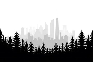 Minimalist Forest Silhouette on White Background