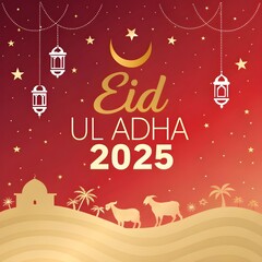 Naklejka premium Elegant Eid Ul Adha 2025 Celebration Background with Festive Decorations