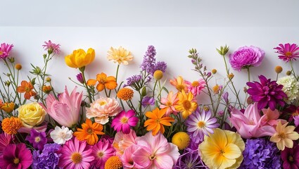 Colorful Flower Border on White Background