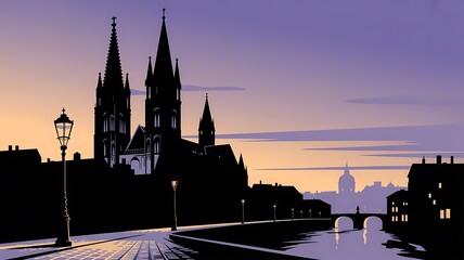 Fototapeta premium Vintage European City Silhouette