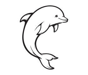 Cute dolphin line art illustration. dolphin clipart for kids and coloring books.