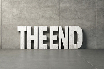 Large white 3d words the end in empty room