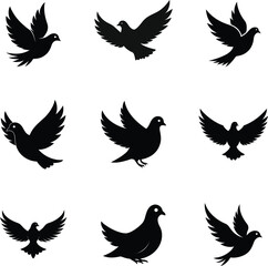 Silhouette Vector of Dove with Open Wings