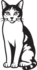 Friendly cat black and white silhouette, Pet cat illustration in playful pose
