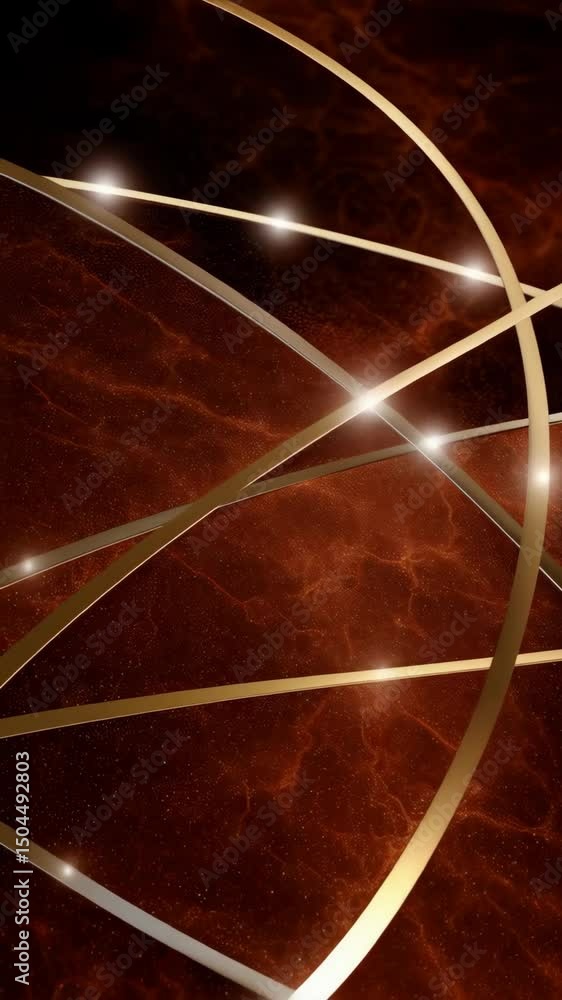 Poster elegant bronze textured backdrop with sparkling light effects and intersecting golden and silver lin