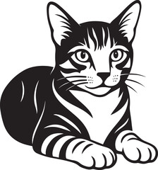 Tabby cat vector silhouette artwork, Stylish feline illustration black and white