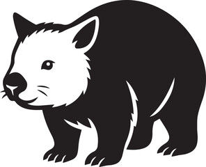 Wombat silhouette black and white style, Cute wombat illustration in profile view