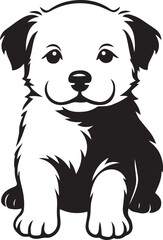 Puppy silhouette cute black and white, Happy young dog illustration profile
