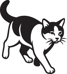 Dynamic cat illustration black and white, Bold feline in action side view