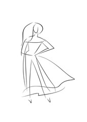 fashion silhouette of women's suit, dress sketch for fashion designer. woman full-length drawing sketch brush casually