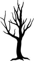 Dead tree silhouette isolated.
Black Dry tree.
scary tree.
Tree without leaves.
Transparent background, SVG file.