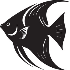 Obraz premium Angelfish Black Silhouette Vector, Tropical Aquarium Clipart & Elegant Marine Design