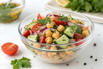 Fresh and healthy chickpea salad with vibrant vegetables