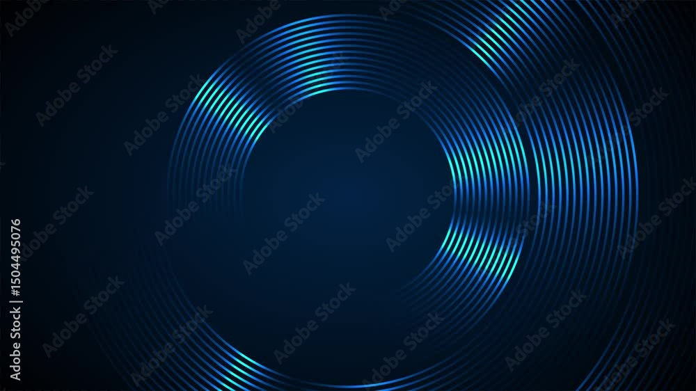 Poster abstract animated background with shiny blue circle lines spinning in dark space. dynamic and smooth