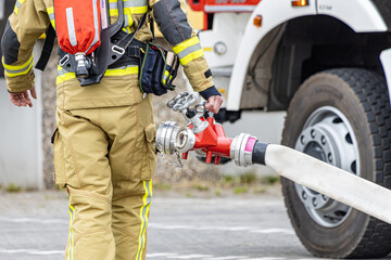 During a disaster protection exercise, the fire department and CBRN defense units train for...