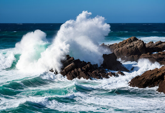 waves breaking on rocks