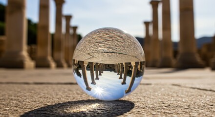 Ancient Roman Pillars Reflected in a Crystal Ball | Conceptual Architecture Photography for Travel, History, and Culture