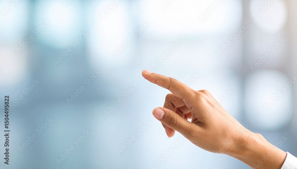 Poster hand pointing towards a specific direction, conveying communication and intention on a blurred backg