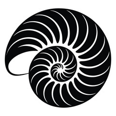Spiral Nautilus Shell Silhouette, Vector, Illustration, Icon, Logo, White Background.