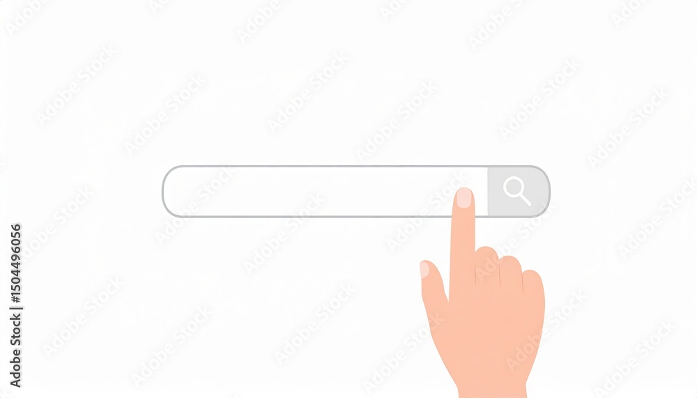 Poster hand hovering over an empty search bar symbolizing online queries and digital exploration on a clean