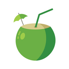 Young coconut drink with Straw umbrella