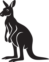 Black silhouette of kangaroo animal, Standing kangaroo clean vector style