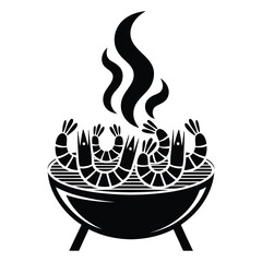 Summer BBQ Prawns Silhouette, Vector, Illustration, Icon, Logo, White Background.