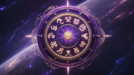 Celestial Zodiac Wheel – Mystical Astrological Symbol Art in Space