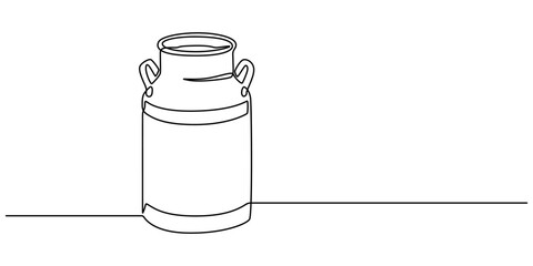 Continuous one line drawing of an vintage milk can, Continuous one line drawing of an vintage milk can, Picture of milk barrel illustration related to livestock Is a black and white picture, minimal.