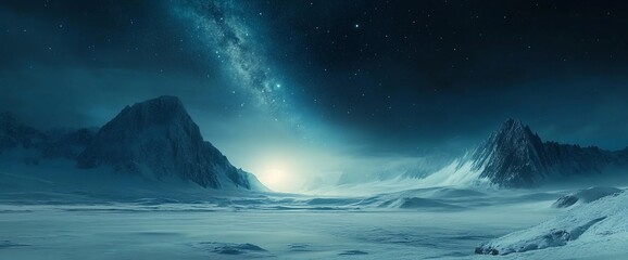 Fototapeta premium Majestic Milky Way Over Snowy Mountains: A Stunning Arctic Landscape Under the Stars