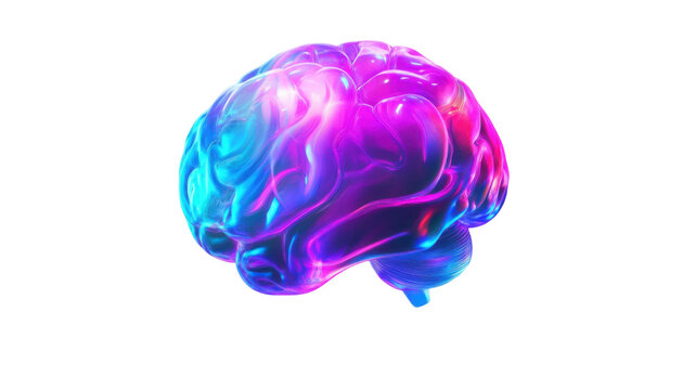 Colorful Iridescent 3D Human Brain Model Isolated on White Background - Powered by Adobe