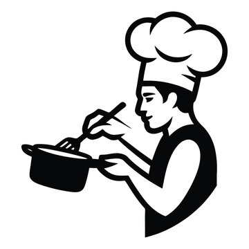 recommend clip art: Chef Cooking Over Flame Icon, Silhouette, Vector, Illustration, Outline, Logo, White Background.