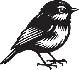 Obraz premium Robin Bird Black Silhouette Vector, Garden Songbird Clipart & Nature Design