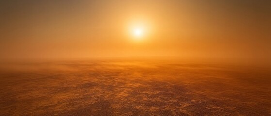Hazy sunset over a vast, orange landscape