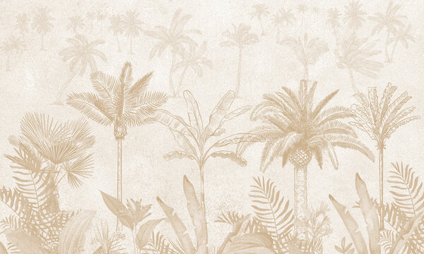 Subtle Beige Tropical Wallpaper - Light Palm Tree & Botanical Pattern for Modern Home