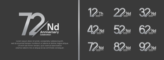 set of anniversary logo style with slash. vector design silver color for celebration