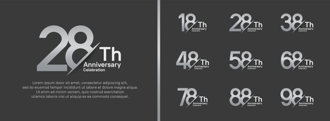 set of anniversary logo style with slash. vector design silver color for celebration