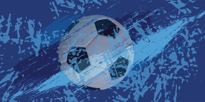 vector black grunge soccer ball on white and blue